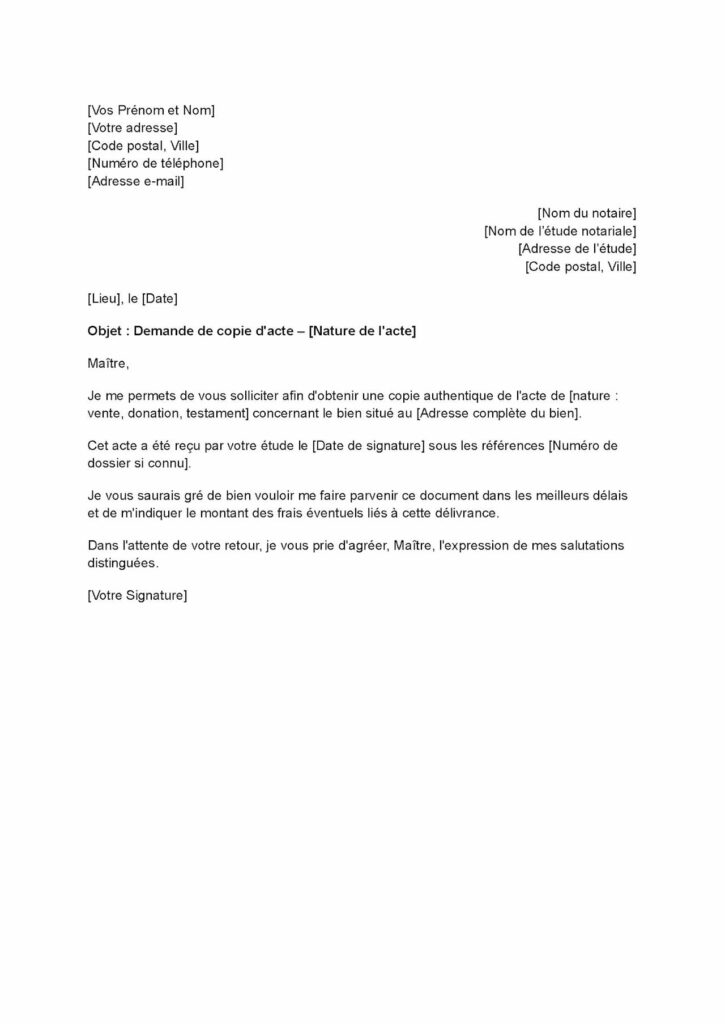 modèle de lettre à un notaire