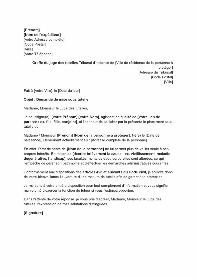 Modèle de lettre au juge des tutelles