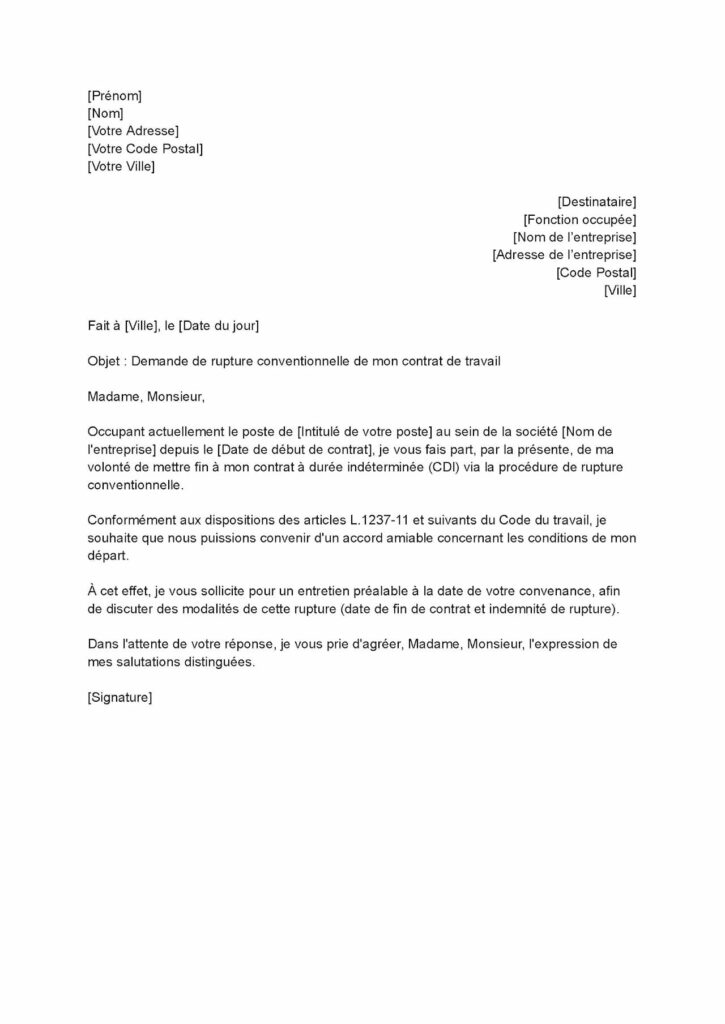 modèle de lettre de demande de rupture conventionnelle